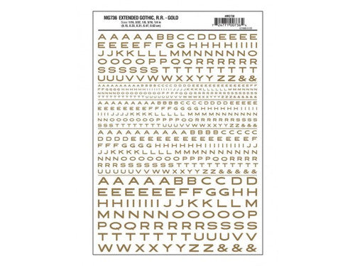 Woodland Scenics 736 Dry Transfer Alphabet & Numbers - Extended Railroad Gothic -- Gold A Scale