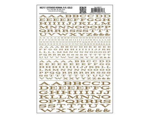 Woodland Scenics 717 Dry Transfer Alphabet & Numbers - Extended Railroad Roman -- Gold A Scale
