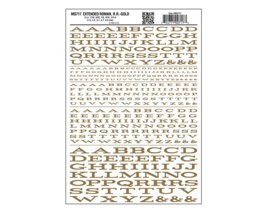 Woodland Scenics 717 Dry Transfer Alphabet & Numbers - Extended Railroad Roman -- Gold A Scale
