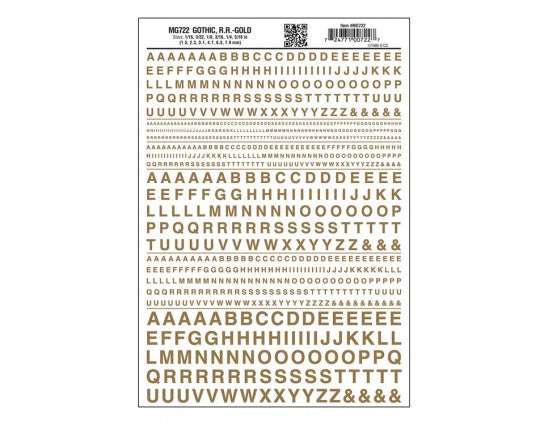 Woodland Scenics 722 Dry Transfer Alphabet & Numbers - Railroad Gothic -- Gold A Scale
