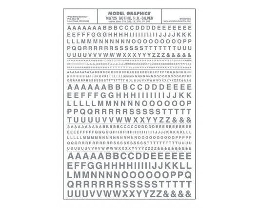 Woodland Scenics 725 Dry Transfer Alphabet & Numbers - Railroad Gothic -- Silver A Scale