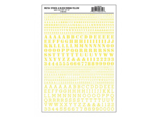 Woodland Scenics 754 Dry Transfer Alphabet & Numbers - Stencil/Block Roman -- Yellow A Scale