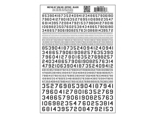 Woodland Scenics 746 Dry Transfer Numbers Only - 45 Degree USA Gothic (Military Style) -- Black A Scale