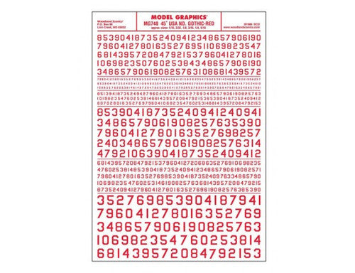 Woodland Scenics 748 Dry Transfer Numbers Only - 45 Degree USA Gothic (Military Style) -- Red A Scale