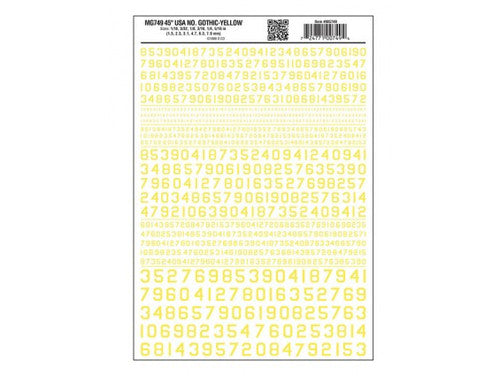 Woodland Scenics 749 Dry Transfer Numbers Only - 45 Degree USA Gothic (Military Style) -- Yellow A Scale