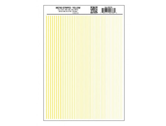 Woodland Scenics 763 Dry Transfer Stripes - .010, 1/64, .022, 1/32 & 3/64" Wide -- Yellow A Scale