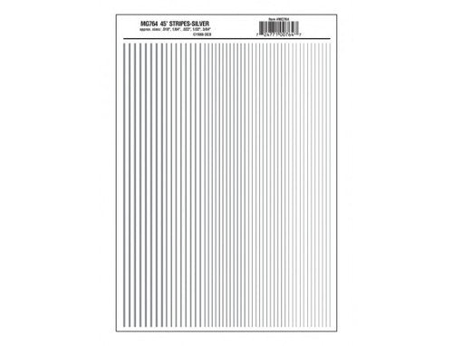 Woodland Scenics 764 Dry Transfer Stripes - .010, 1/64, .022, 1/32 & 3/64" Wide -- Silver A Scale