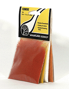Woodland Scenics 48 Flowers-Turf Material - Each Bag: 1.8 Cu. In.  29.4 Cu. Cm. -- Red, White, Yellow, Orange A Scale