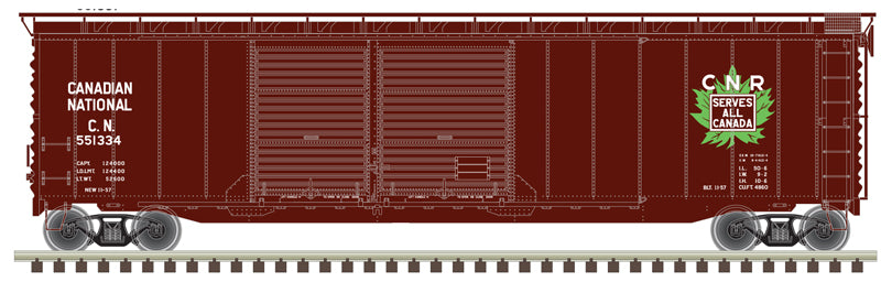 Atlas Master 20006571 Postwar 50' DD Boxcar - Canadian National 551334 (Boxcar Red, white, green, Leaf Logo) HO Scale