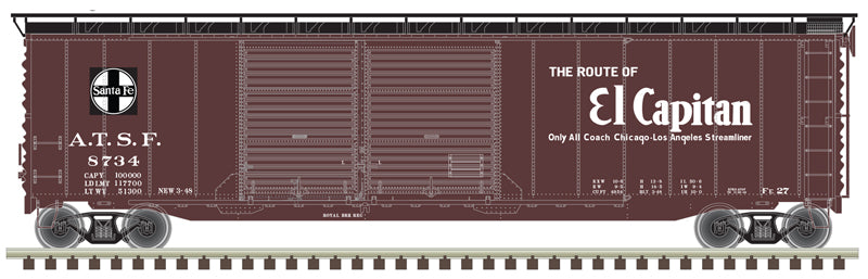Atlas Master 20006591 Postwar 50' DD Boxcar - ATSF Santa Fe 8734 (Boxcar Red, black, white, El Capitan) HO Scale