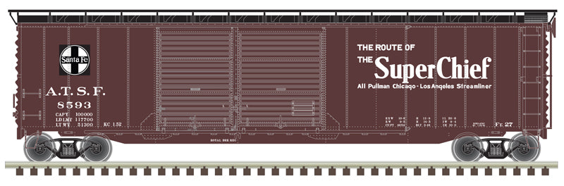 Atlas Master 20006592 Postwar 50' DD Boxcar - ATSF Santa Fe 8593 (Boxcar Red, black, white, Super Chief) HO Scale