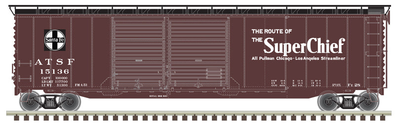 Atlas Master 20006593 Postwar 50' DD Boxcar - ATSF Santa Fe 15136 (Boxcar Red, black, white, Super Chief) HO Scale