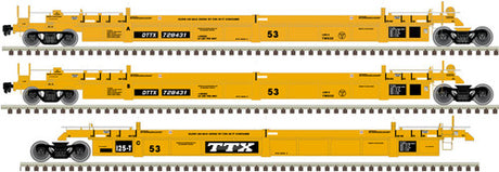 Atlas 20006620 53' Articulated Well Cars TTX #728674 (yellow, black) HO Scale