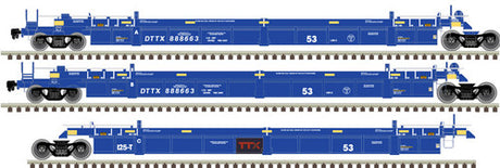 Atlas 20006625 53' Articulated Well Cars TTX #888663 (Ex-BRAN, blue, white, red logo) HO Scale