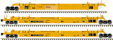 Atlas 20006627 53' Articulated Well Cars TTX #728475 (yellow, black, Small red Logo) HO Scale
