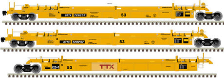 Atlas 20006629 53' Articulated Well Cars TTX #728257 (yellow, black, Large red Logo) HO Scale