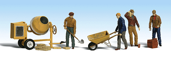 Woodland Scenics 1901 Masonry Workers & Accessories - Scenic Accents(R) -- pkg(4) HO Scale