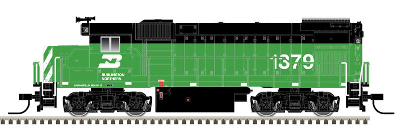 ATLAS 40004978 EMD GP15-1 BN Burlington Northern #1379 (Cascade Green, white) Standard DC N Scale
