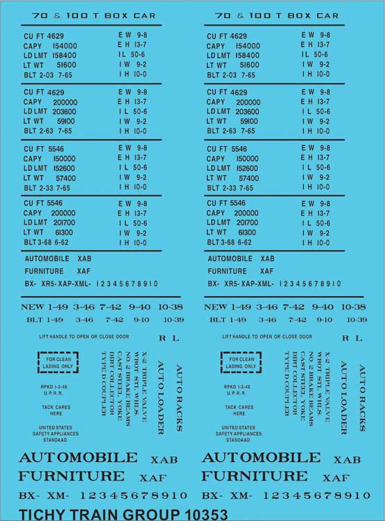 Tichy Train Group 10353N Railroad Decal Set 70 and 100Ton 50' Stee