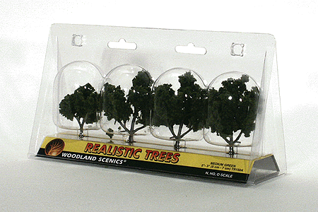Woodland Scenics 1504 Ready-Made "Realistic Trees" - Deciduous - 2 to 3" 5.1 to 7.6cm pkg(4) -- Medium Green A Scale