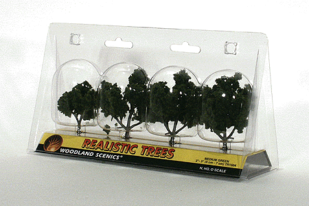 Woodland Scenics 1504 Ready-Made "Realistic Trees" - Deciduous - 2 to 3"  5.1 to 7.6cm pkg(4) -- Medium Green A Scale
