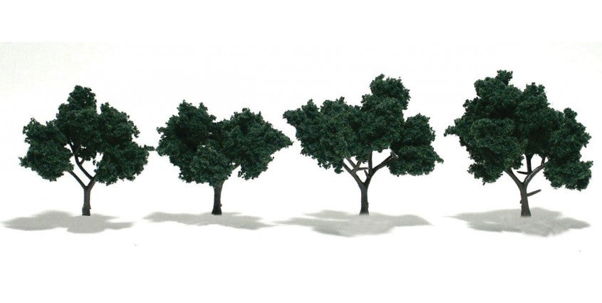 Woodland Scenics 1505 Ready-Made "Realistic Trees" - Deciduous - 2 to 3" 5.1 to 7.6cm pkg(4) -- Dark Green A Scale