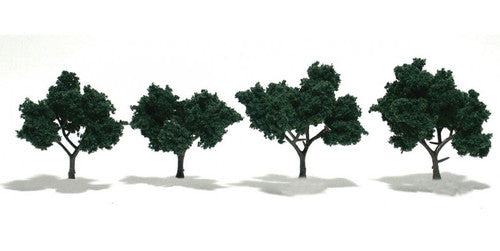 Woodland Scenics 1505 Ready-Made "Realistic Trees" - Deciduous - 2 to 3" 5.1 to 7.6cm pkg(4) -- Dark Green A Scale