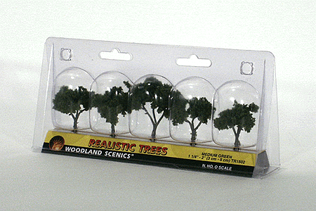 Woodland Scenics 1502 Ready-Made "Realistic Trees" - Deciduous - Medium Green -- 1-1/4 to 2"  3.2 to 5.1cm pkg(5) A Scale