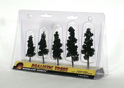 Woodland Scenics 1560 Ready Made Realistic Trees(TM) - Pines -- Conifer Green - 2-1/2 to 4" 6.4 to 10.2cm pkg(5) A Scale