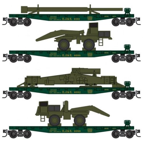 Micro Trains 993 02 204 EJ&E 50' Flat Car with M65 Atomic Cannon Load (Set of 4) N Scale