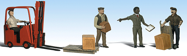 Woodland Scenics 1911 Scenic Accents(R) -- Workers with Forklift pkg(4) HO Scale