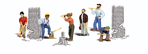 Woodland Scenics 2735 Scenic Accents(R) Figures -- Lumberjacks pkg(6) O Scale