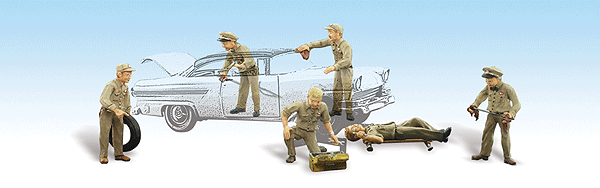 Woodland Scenics 1948 Service Station Attendants - Scenic Accents(R) -- pkg(6) HO Scale