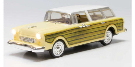 Woodland Scenics 5979 Station Wagon - Just Plug(R) Lighted Vehicle -- Yellow with Wood Sides O Scale