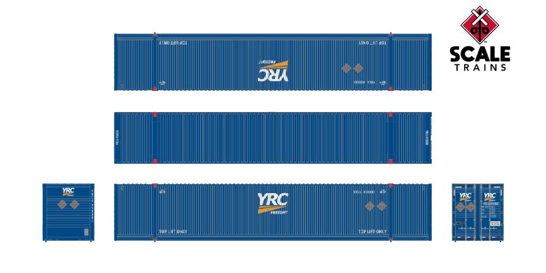 Scaletrains SXT11610 CIMC 53’ Corrugated Dry Container, YRC Freight 3 Pack HO Scale
