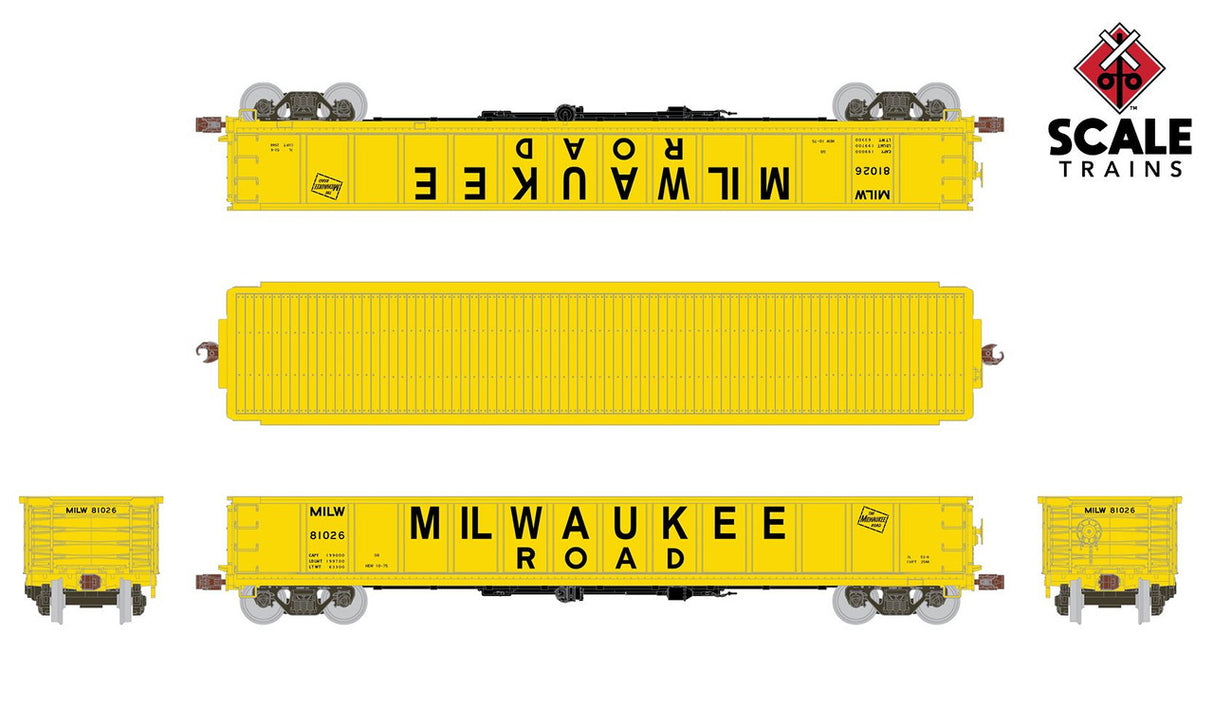 Scaletrains SXT1178 Kit Classics 52’ 6” Gondola, Milwaukee Road/MILW/Yellow #81181 HO Scale