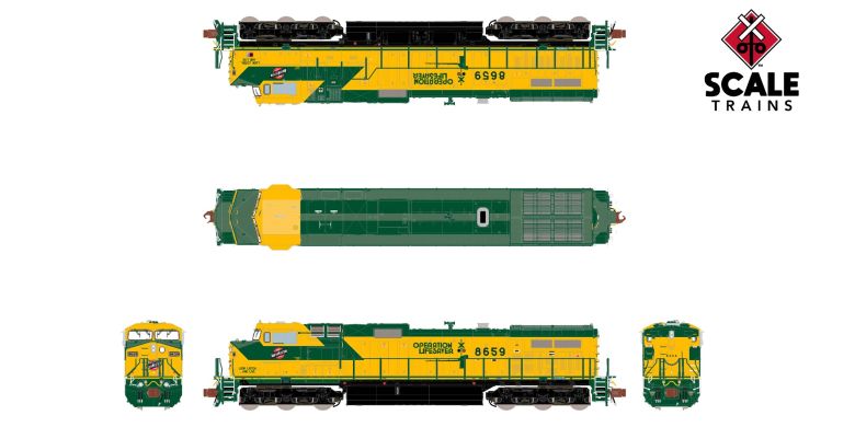 ScaleTrains SXT38703 GE DASH 9, Chicago & NorthWestern/Operation Lifesaver #8659 DCC & Sound N Scale