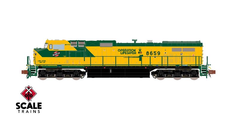 ScaleTrains SXT38703 GE DASH 9, Chicago & NorthWestern/Operation Lifesaver #8659 DCC & Sound N Scale
