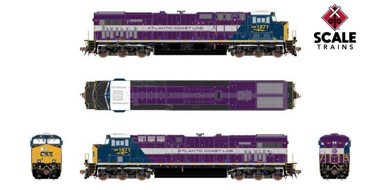 ScaleTrains SXT39931-7 GE ES44AH, CSX/Heritage/Atlantic Coast Line/ACL #1871 DCC & Sound HO Scale