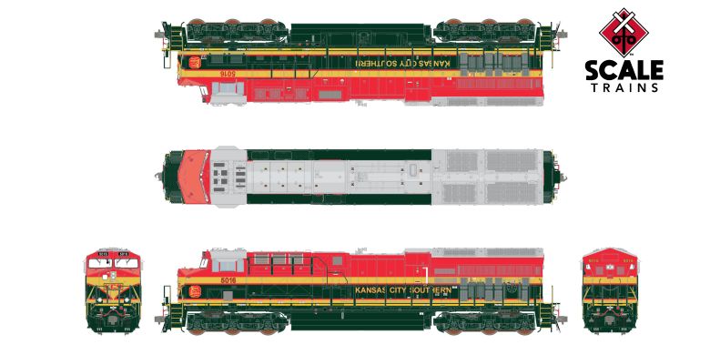 ScaleTrains SXT40376 Scale GE ET44AC, Kansas City Southern/Belle #5016 DCC & Sound HO Scale