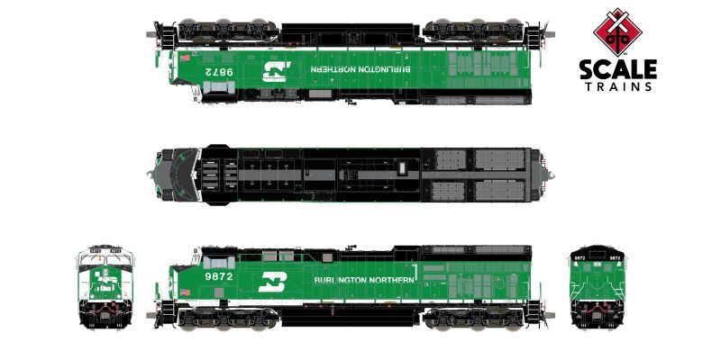 ScaleTrains SXT40567-1 Scale GE ET44ACH, Burlington Northern/White Face #9872 DCC & Sound HO Scale