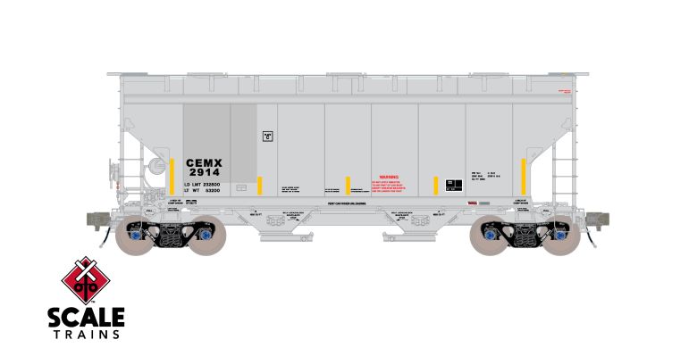 Scaletrains SXT41096 Gunderson 3250 Covered Hopper, CEMEX/ex-AOKX Patched/Universal Outlet Gates/CEMX #2914 HO Scale