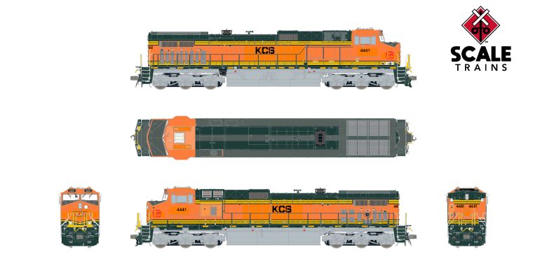 Scaletrains SXT41563 GE DASH 9-44CW, Kansas City Southern/ex-BNSF Heritage II Patched/Faded Orange Replacement HVAC #4441 - ESU v5.0 DCC & Sound HO Scale