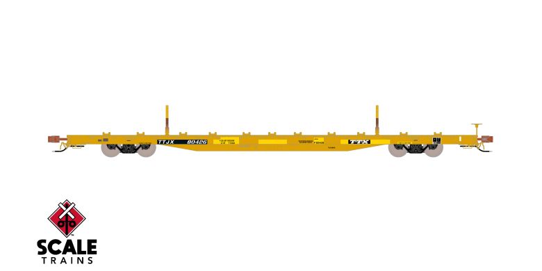 Scaletrains SXT41747 BSC F68BH Finger Rack Flatcar, TTX/Yellow Repaint/Patched/1991 Speed Logo #80426 HO Scale