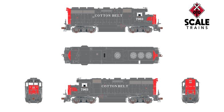 Scaletrains SXT41913 EMD GP40 Phase Ia3, Cotton Belt/Bloody Nose/As Rebuilt #7962 - ESU v5.0 DCC & Sound HO Scale