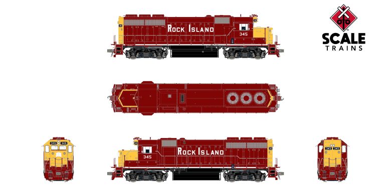 Scaletrains SXT41933 EMD GP40 Phase Ia3, Rock Island/Maroon & Yellow/Faded Nose Logo #345 - ESU v5.0 DCC & Sound HO Scale