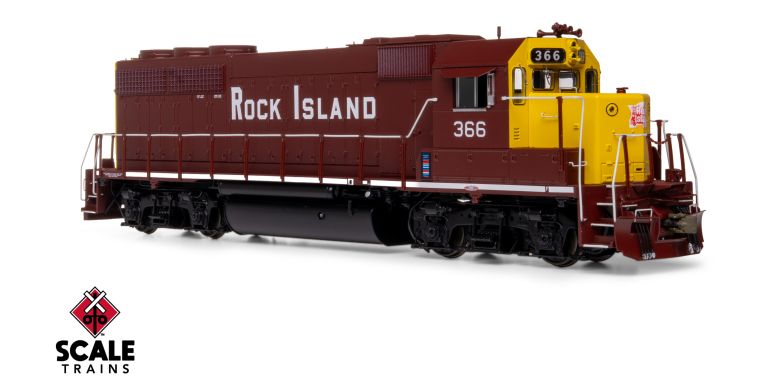 Scaletrains SXT41935 EMD GP40 Phase Ia3, Rock Island/Maroon & Yellow/Distressed Nose Logo #366 - ESU v5.0 DCC & Sound HO Scale