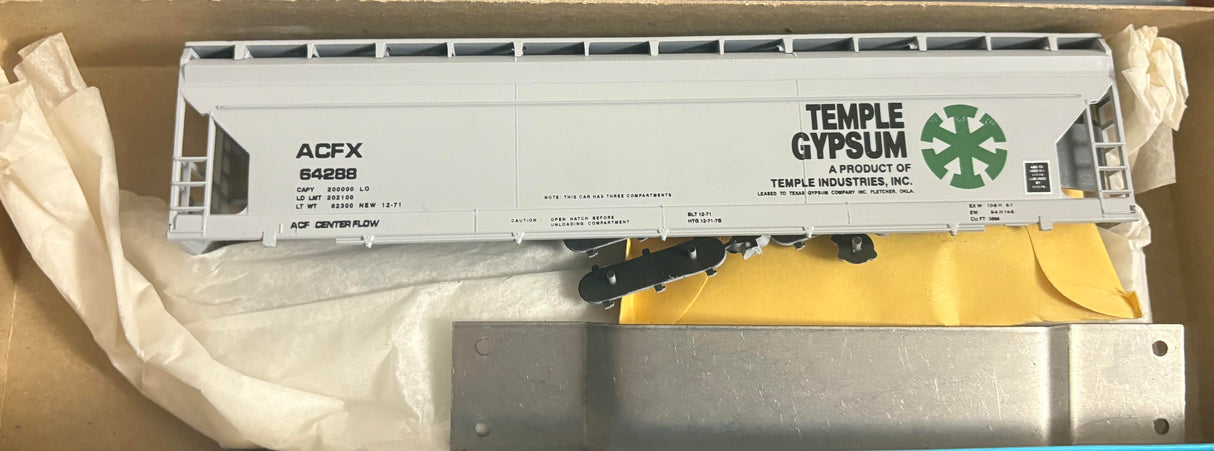 Bev-Bel 1999 55' A.C.F. Center-Flow Hopper ACFX Temple Gypsum #64288 HO Scale