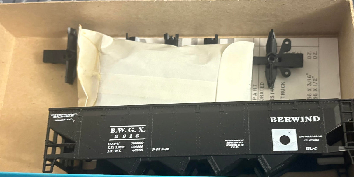 Bev-Bel 1939 40' Open-Top Quad Hopper BWGX Berwind White Coal #3816 HO Scale