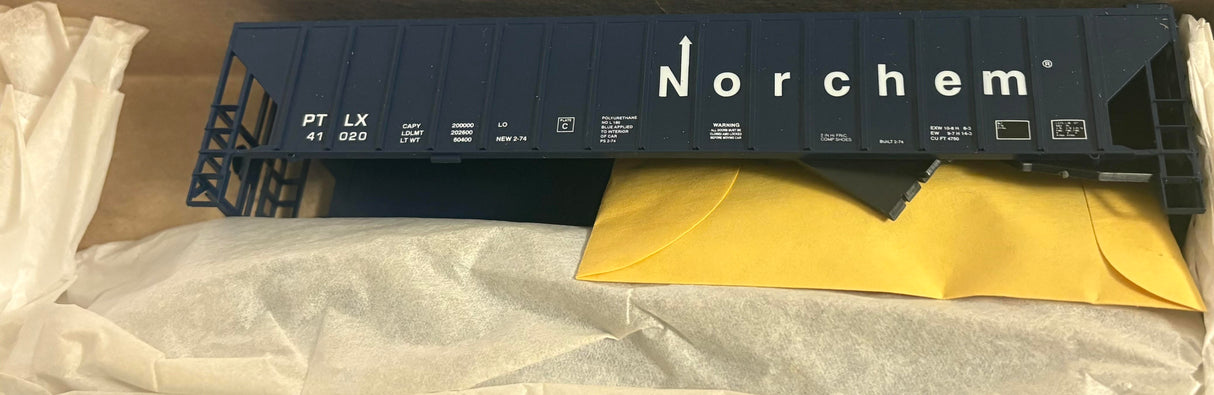 Bev-Bel 1986 54' P.S. Ribside Hopper PTLX Norchem #41020 HO Scale